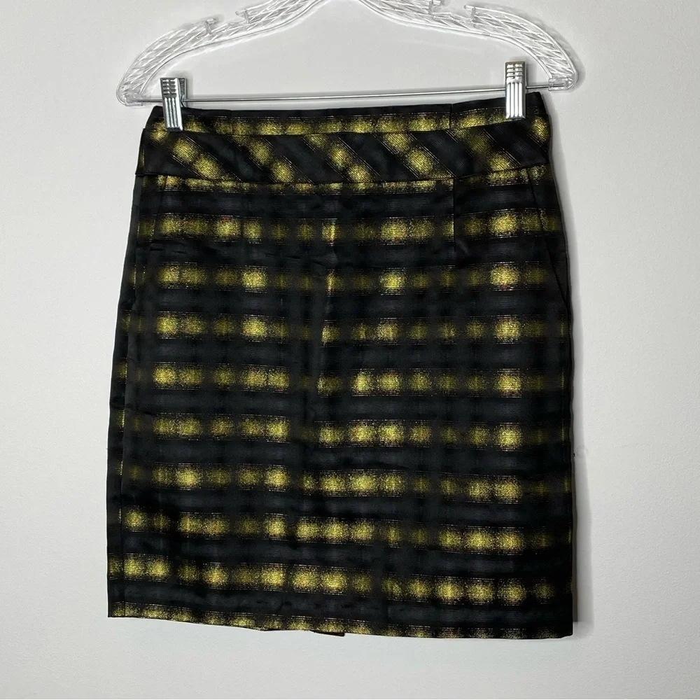 The Limited Yellow Metallic Plaid Skirt